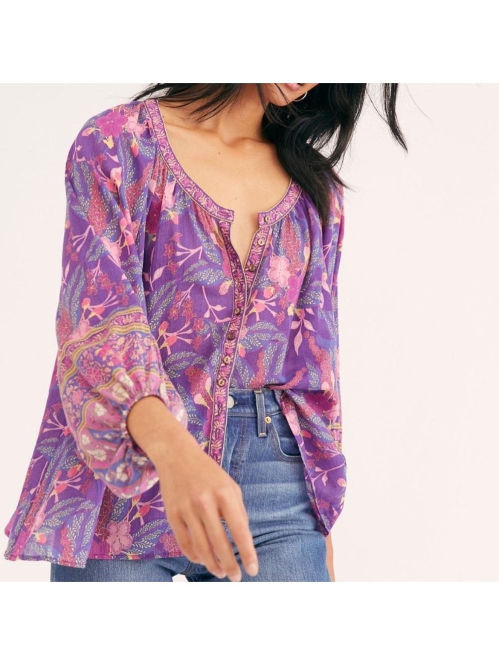 Spell Purple Floral Boho Peasant Blouse
